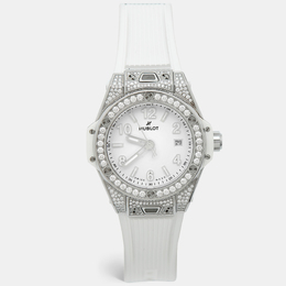 Hublot Big Bang One Click 485.SE.2010.RW.1604 White Dial Stainless Steel Resin Diamond Rubber Women's Wristwatch 33 mm 1208137