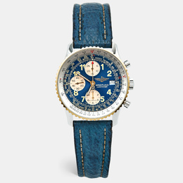 Navitimer D13022 Blue Dial 18K Yellow Gold Stainless Steel Leather Men's Wristwatch