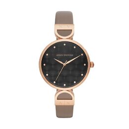 Armani Exchange Наручные часы с кварцевым механизмом, кожаным ремешком, 38 мм, черный циферблат, женские часы ax5329