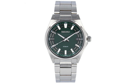 Seiko Кварцевый механизм, ремешок из нержавеющей стали, 40*40*10 мм, мужские часы, зеленый циферблат, sur503p