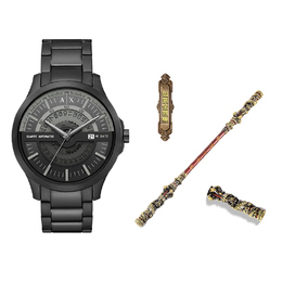 Armani Exchange Наручные часы AE Darth Vader Armani с кварцевым механизмом Kinetic и ремешком из нержавеющей стали с черным циферблатом. Мужские часы ax2444
