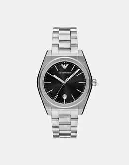 Часы Emporio Armani с тремя стрелками и датой из нержавеющей стали в серебристом цвете 142298510 | silver