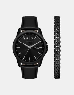 Мужские часы Armani Exchange с тремя стрелками и указателем дня и даты, черные, из нержавеющей стали, ax7147set, черный цвет 141946017 | black