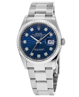 Authentic New Rolex Datejust 36 Steel & White Gold Blue Fluted-Motif Diamond Dial Women's Luxury Watch m126234-0058