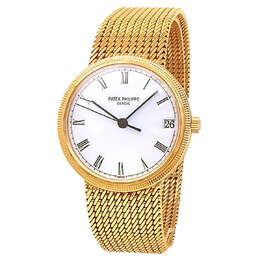 Patek Philippe Calatrava 3802/205 Automatic White Dial Mens Watch - Yellow Gold