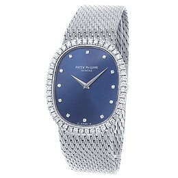 Pre-owned Patek Philippe Golden Ellipse Hand Wind Diamond Blue Dial Mens Watch 3748/009