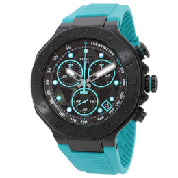 Tissot T-Race Chronograph Mens Watch, Model T1414173705101: Black Dial, Green Strap, Analog with Date Display
