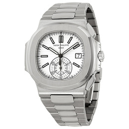 Pre-owned Patek Philippe Nautilus Chronograph White Dial Mens Watch 5980-1a-019