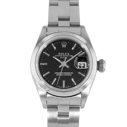 Pre-owned Rolex Oyster Perpetual Lady Date Automatic Chronometer Black Dial Ladies Watch 69160 bkso