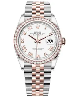Rolex Datejust M126281RBR-0003: 36mm Steel & Everose Gold, White Roman Dial Diamond Bezel