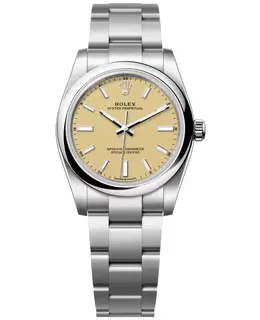 Rolex Oyster Perpetual 34 - Authentic Women's Automatic Beige Dial Stainless Steel Watch