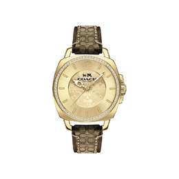 Наручные часы Boyfriend Collection с кварцевым механизмом, кожаным ремешком, 34 мм, золотой циферблат, женские часы Coach 14000091