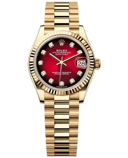 Rolex Datejust 31 Yellow Gold Automatic Diamond Red Dial President Bracelet Unisex Watch m278278-0049