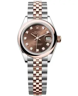 Rolex Lady-Datejust 28 Steel and Everose Gold Automatic Diamond Chocolate Dial Jubilee Bracelet Women's Watch m279161-0011