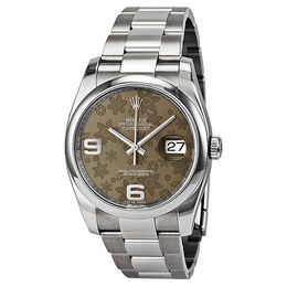 Pre-owned Rolex Datejust 36 Brown Floral Dial Stainless Steel Oyster Bracelet Automatic Ladies Watch 116200BRFAO