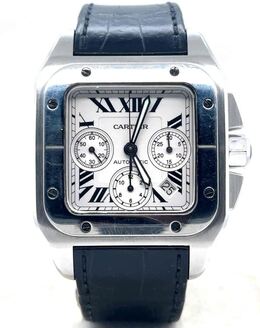 Pre-owned Cartier Santos 100 Xl Chronograph Silvered Opaline Dial Mens Watch w20090x8