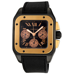 Pre-owned Cartier Santos 100 Chronograph Black Dial Mens Watch w2020004