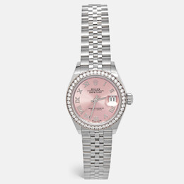 Rolex Pink 18k White Gold Diamond Oystersteel Datejust 279384RBR Women's Wristwatch
