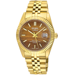 Gevril West Village Automatic Mens Brown Dial Watch Yellow Gold-Tone Case Bracelet - Model Number 48973B