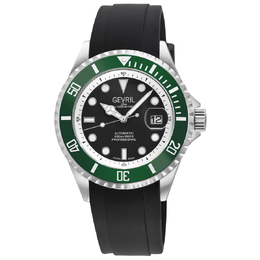 Gevril Wall Street Automatic Mens Watch 41852R: Black Dial, Stainless Steel Case with Green Ceramic Bezel