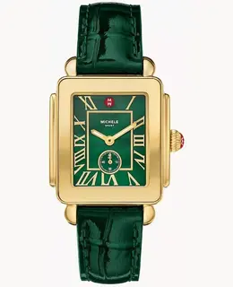 Michele Deco Sport Green Dial Leather Strap Women's Watch mww06h000002