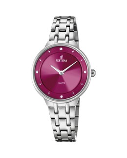 Женские часы F20600/2 Mademoiselle со стальным и фиолетовым циферблатом Festina, серебро 8430622787690 | plata