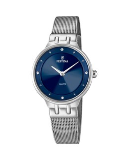 F20597/3 Женские часы Mademoiselle из стали с синим циферблатом Festina, серебро 8430622787621 | plata