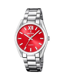 F20622/B Женские часы Boyfriend из стали с красным циферблатом Festina, серебро 8430622787997 | plata