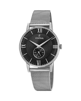F20568/4 Мужские часы в стиле ретро со сталью и черным циферблатом Festina, серебро 8430622785665 | plata