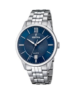 Мужские часы F20425/2 Acero Classic стальной и синий циферблат Festina, серебро 8430622730849 | plata
