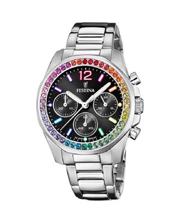 F20606/3 Женские часы Boyfriend из стали с черным циферблатом Festina, серебро 8430622791611 | plata