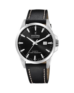 Мужские часы F20025/4 Swiss Made черные кожаные Festina, черный 8430622788703 | negro