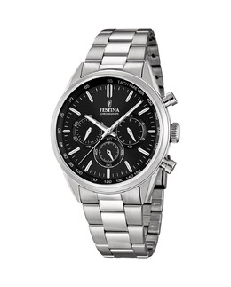 F16820/4 Мужские часы с хронографом Timeless из стали с черным циферблатом Festina, серебро 8430622618703 | plata