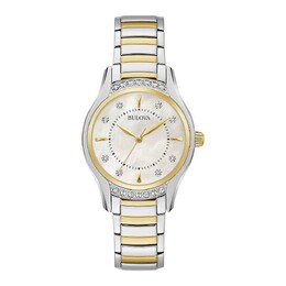 Женские двухцветные часы Bulova с акцентом на перламутр и бриллианты — 98R288, цвет Two-Tone 44215392 | two-tone