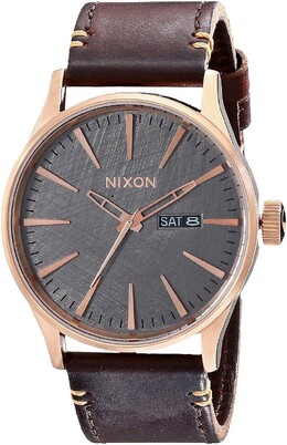 Часы Sentry Leather Nixon, цвет Rose Gold/Gunmetal/Brown 8277548 | rose gold/gunmetal/brown