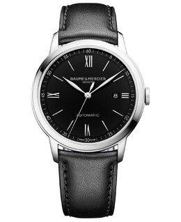 Мужские швейцарские автоматические часы Classima с черным кожаным ремешком, 42 мм Baume & Mercier 6222409 | black