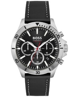 Мужские часы с хронографом Troper, черный кожаный ремешок, 45 мм Hugo Boss 16401880 | black
