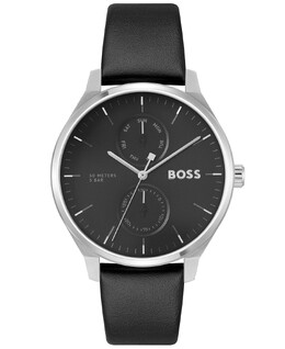 Мужские кварцевые многофункциональные черные кожаные часы Tyler 43 мм Hugo Boss 16401553 | black