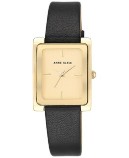 Часы женские черные с кожаным ремешком 28х35мм AK-2706CHBK Anne Klein 2939813 | light champagne