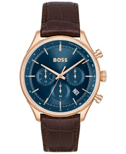 Мужские часы Gregor Quartz Chronograph Brown Mock с ремешком из натуральной зернистой кожи, 45 мм Hugo Boss, коричневый 15804879 | brown