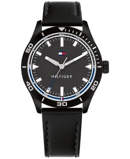 Мужские часы с черным кожаным ремешком 38 мм Tommy Hilfiger 11945925 | blue
