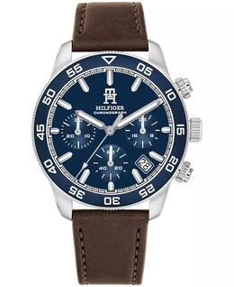 Мужские часы с хронографом на коричневом кожаном ремешке, 41 мм Tommy Hilfiger, коричневый 19678528 | brown