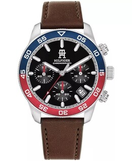 Мужские часы с хронографом на коричневом кожаном ремешке, 41 мм Tommy Hilfiger, коричневый 19678530 | brown