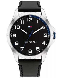 Мужские часы с черным кожаным ремешком, 44 мм Tommy Hilfiger, черный 12872561 | black