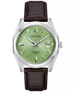 Мужские автоматические часы Surveyor с коричневым кожаным ремешком, 39 мм Bulova, коричневый 17620618 | brown