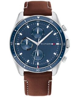 Мужские часы с хронографом на коричневом кожаном ремешке, 44 мм Tommy Hilfiger 11604397 | brown