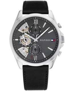 Мужские черные кожаные часы 43,5 мм Tommy Hilfiger, черный 19103366 | black