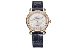 Швейцарские женские часы Chopard Happy Sport с автоподзаводом, белый циферблат 33 мм, ремешок из кожи крокодила 275378-5003