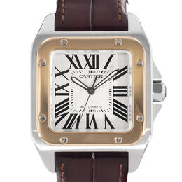 Pre-owned Cartier Sanots 100 Automatic White Dial Mens Watch w20072x7