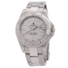 Pre-owned Rolex Yacht-Master Platinum Dial Stainless Steel Automatic Midsize Watch 168622PLSO